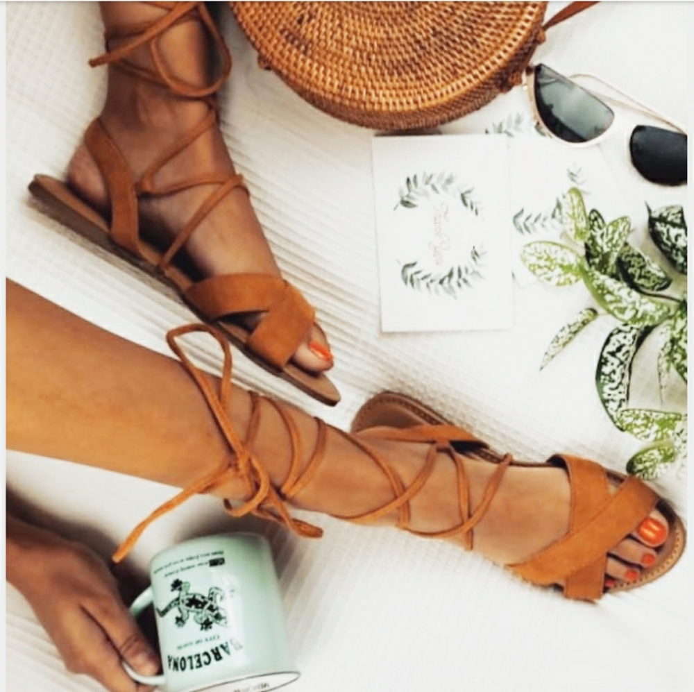 The Thiva// camel lace up sandal - Picture 2 of 7